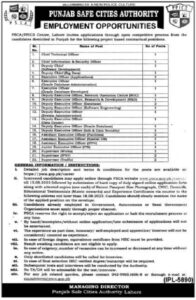 Punjab Safe Cities Authority PSCA Lahore Jobs 2023
