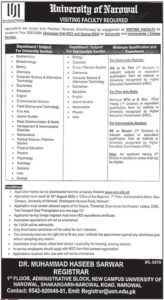 Faculty Positions At University Of Narowal
