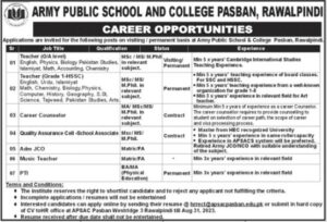 Teaching & Non Teaching Jobs In APS&C Pasban Rawalpindi
